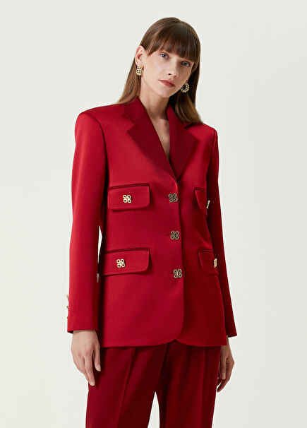 Red Crepe Padded Women's Jacket