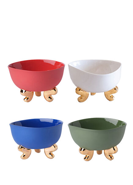 Renkli Porselen Aslan Ayaklı 4’lü Kase Seti