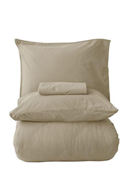 Jadore Bej %100 Pamuk Stonewashed Çift Kişilik Nevresim Takımı 200 x 220 cm