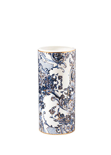 Azulejos Blue and White Patterned Porcelain Vase