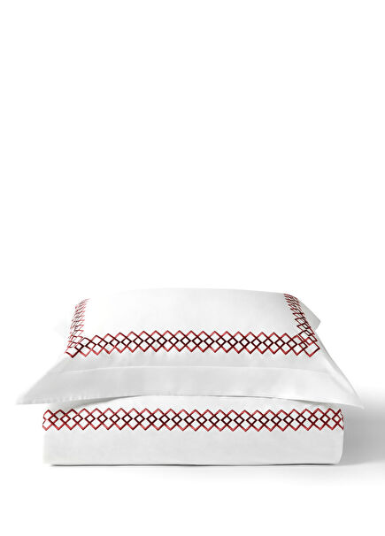 Terjalin Garnet Burgundy Cotton Satin Embroidered King Size Duvet Cover Set 240 x 220 cm