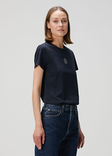 Lacivert Taşlı Logolu T-shirt