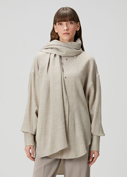 Georgia Beige Shawl Detailed Wool Shirt
