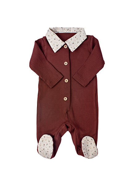Dark Brick Long Sleeve Footed Unisex Baby Jumpsuit