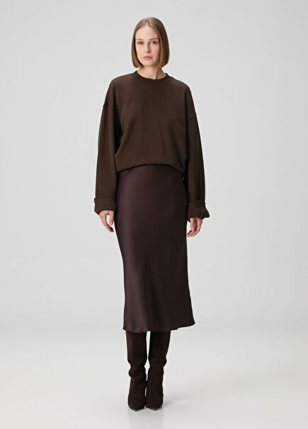 Bar Dark Brown Midi Silk Satin Skirt