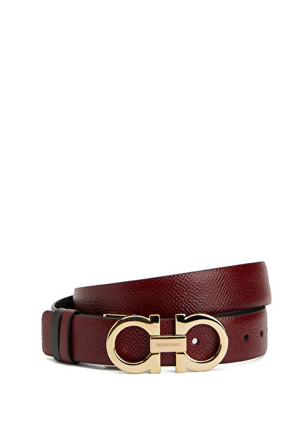 Burgundy Black Reversible Women's Leather Belt