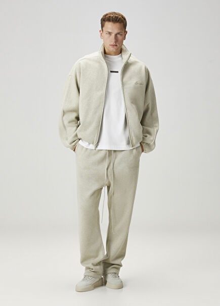 Grey Beige Waist Corded Trousers