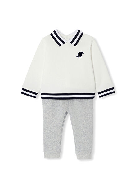 Gri Polo Yaka Sweatshirt ve Pantolon Erkek Bebek 2'li Set