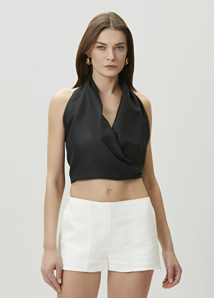 Maze Black Linen Blouse