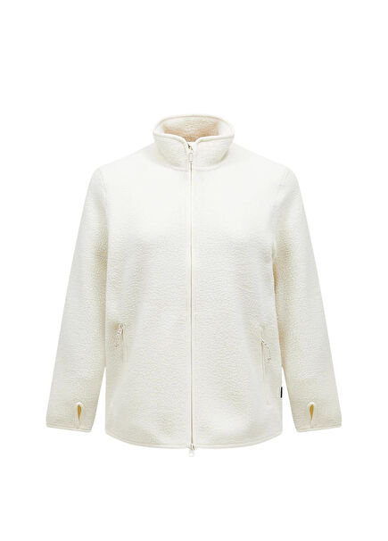 Pile Zip Jacket Fleece Beyaz Fermuarlı Kadın Polar Sweatshirt
