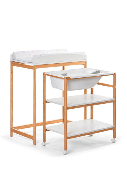 Woody White Baby Changing Unit with Bathtub