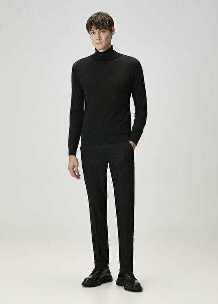 Black Waist Corded Wool Trousers