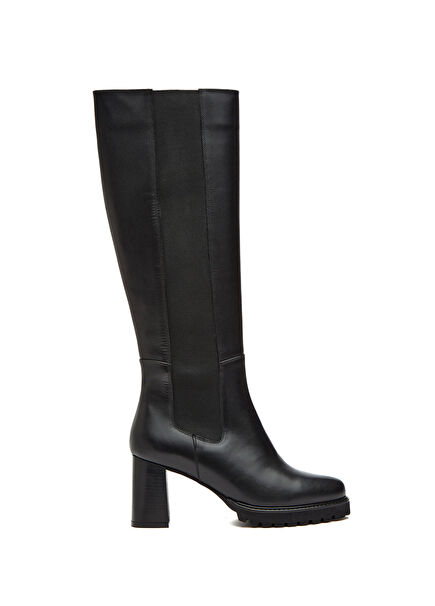 Black Elastic Women's Leather Boots
