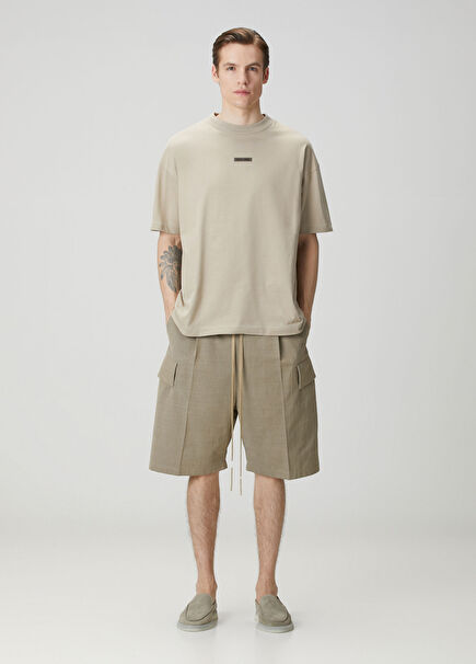 Beige Waist Corded Bermuda