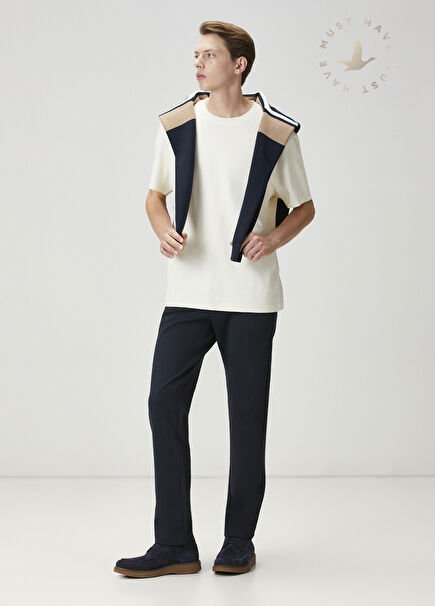 Lacivert Beli Kordonlu Örme Chino Pantolon