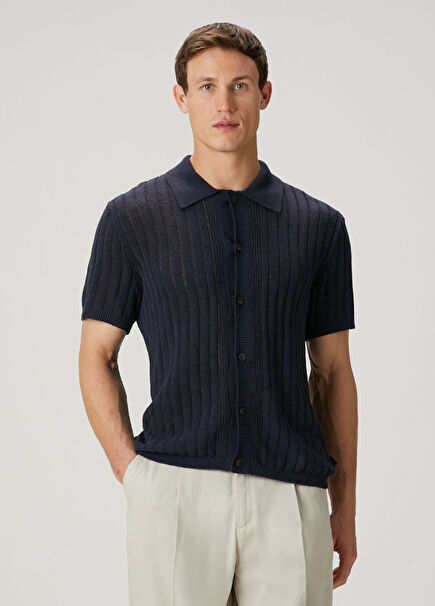 Floyd Lacivert Kısa Kollu Triko Gömlek