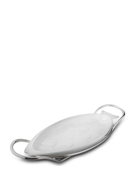 Grand Gourmet Balık Figürlü Gümüş Porselen Servis Tabağı 52 x 20 cm