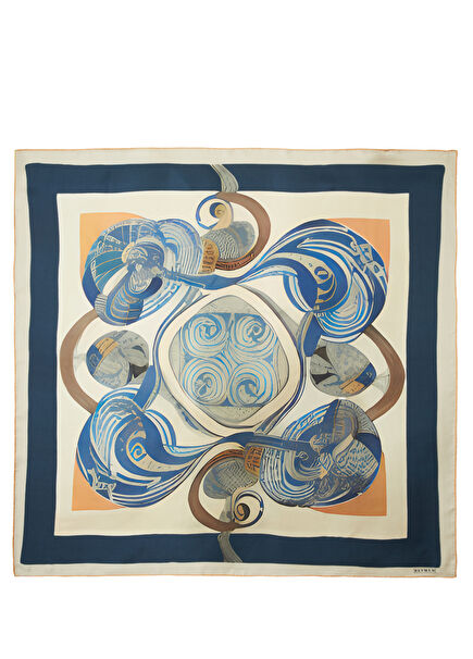 Blue Spiral Pattern Silk Scarf