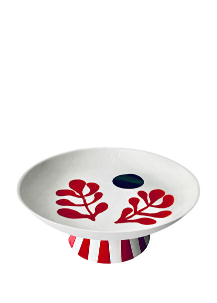 El Yapımı Limoges Porselen Ayaklı Yılbaşı Servis Salata Kasesi 26 cm