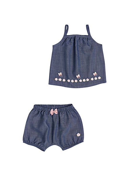 Mavi T-shirt ve Şort Kız Bebek 2'li Set