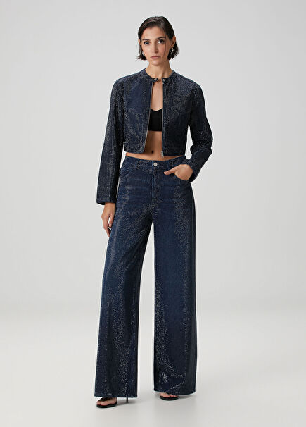 Navy Blue Stone Printed Jeans