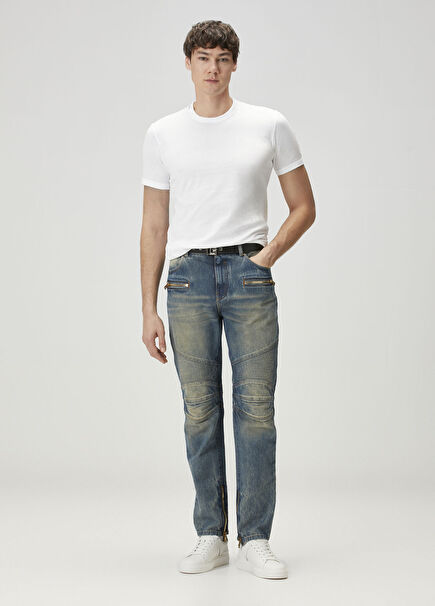 Biker Regular Fit Mavi Jean Pantolon