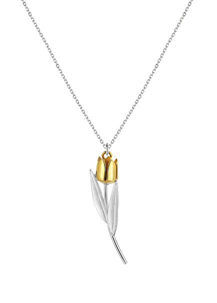 Sarı Lale 925 Ayar Gümüş Kadın Kolye