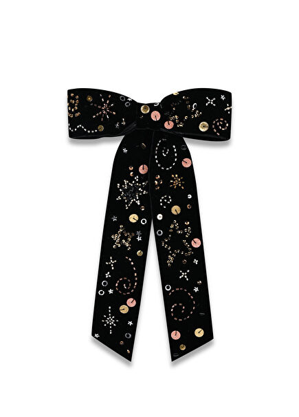 Galactic Bow Siyah Kadife Kadın Otomatik Toka