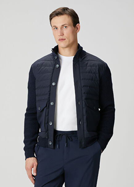 Lacivert Triko Garnili Yün Mont