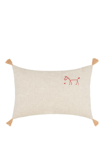 Greige Embroidered French Linen Baby Baby Pillow