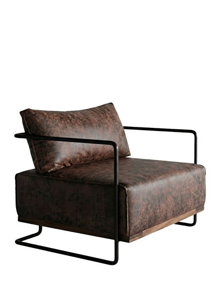 Lanza Brown Leather Metal Armchair