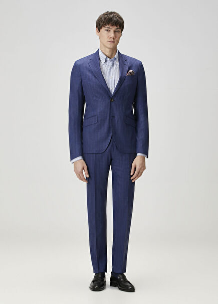 Lacivert Çizgili Yün Takım