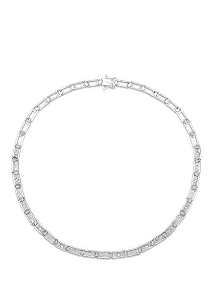 Pathra Etched Pırlanta Taşlı 14 Ayar Beyaz Altın Kadın Kolye