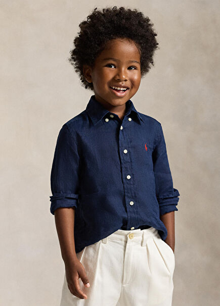 Navy Blue Kids Linen Shirt