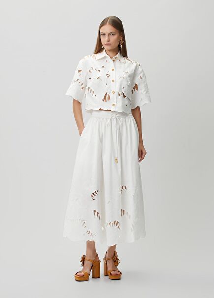 Mahon Ecru Embroidered Midi Skirt