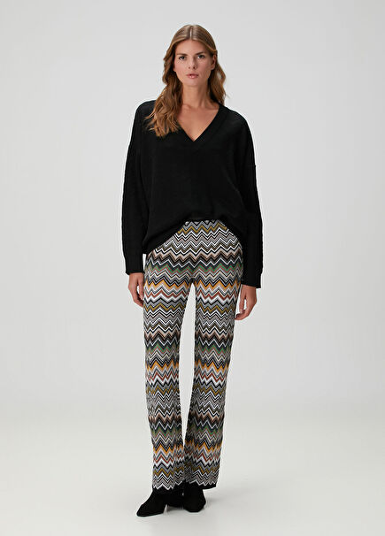 Çok Renkli Zikzak Desenli Pantolon