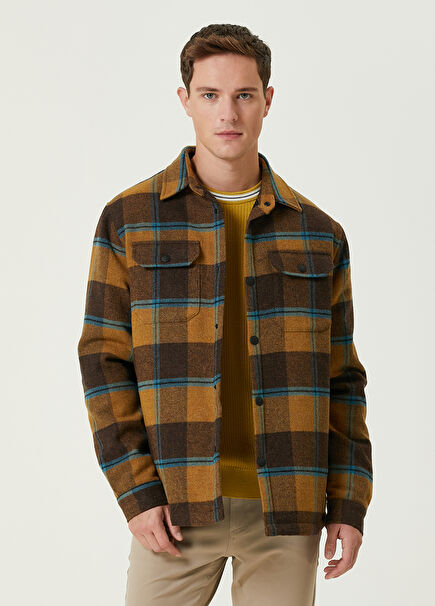 Hardal Renkli Ekose Desenli Yün Dış Gömlek