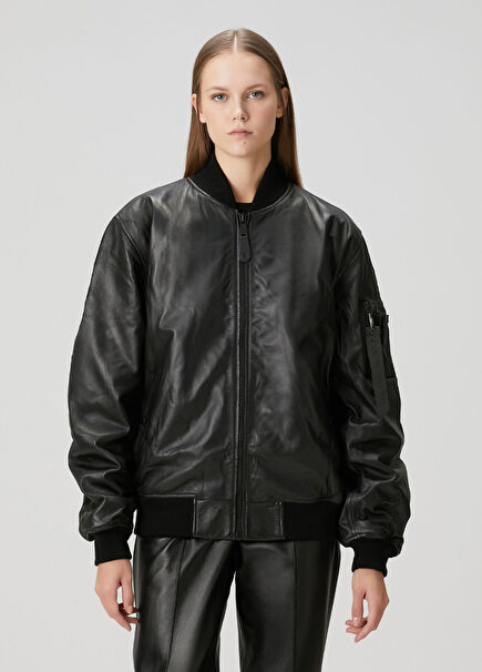Ma-1 Black Leather Bomber Jacket