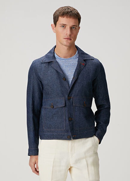 Navy Blue Linen Coat