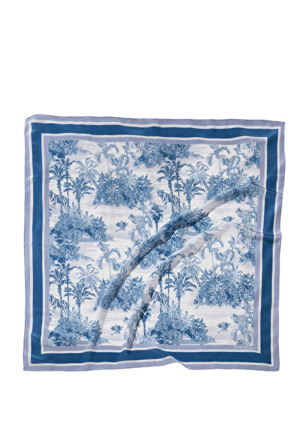 Toile de Jouy Azure Blue and White Silk Women's Shawl
