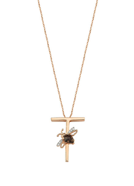 Letters T Diamond Topaz Women's Gold Necklace