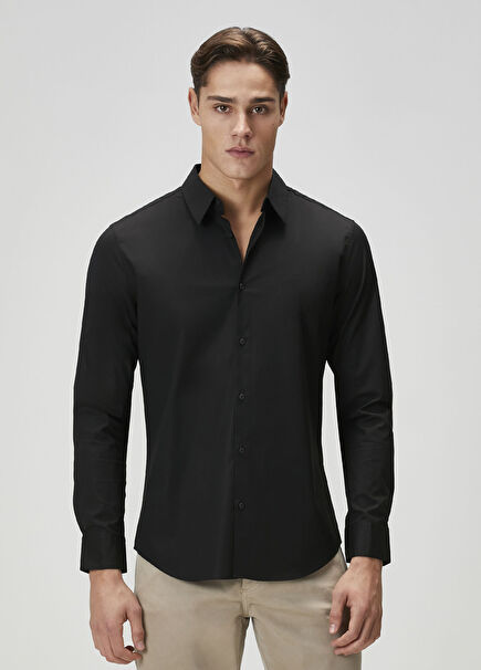 Slim Fit Black Stretch Shirt