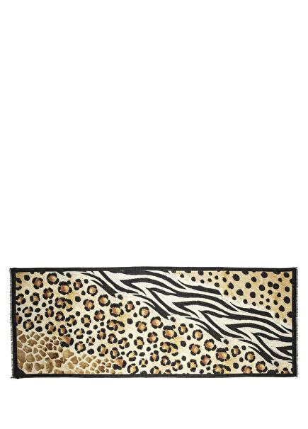 Mixed Animal Print Wool Silk Long Scarf Kadın Eşarp