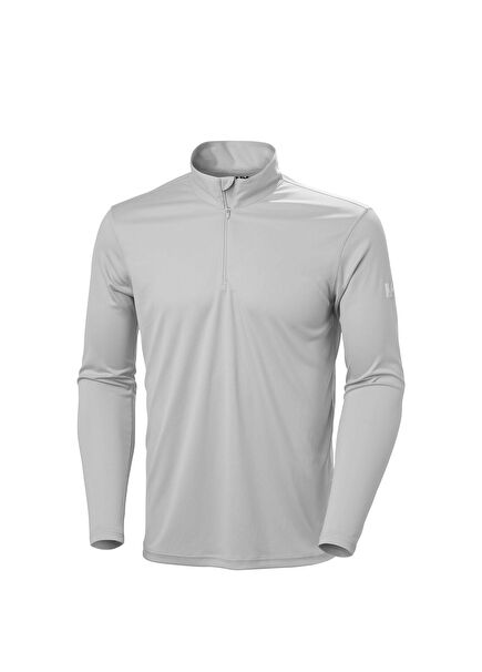 HH Tech 2.0 Grey Fog Yarım Fermuarlı UV Korumalı Uzun Kollu Erkek Spor T-shirt