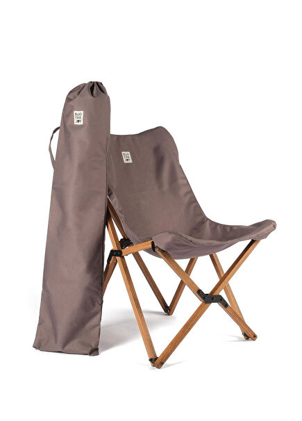 Wooden Brown Frame Dark Grey Cover Foldable Camping and Garden Chair