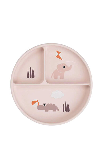 Playground Pink Silicone Vacuum Compartment Kids Plate