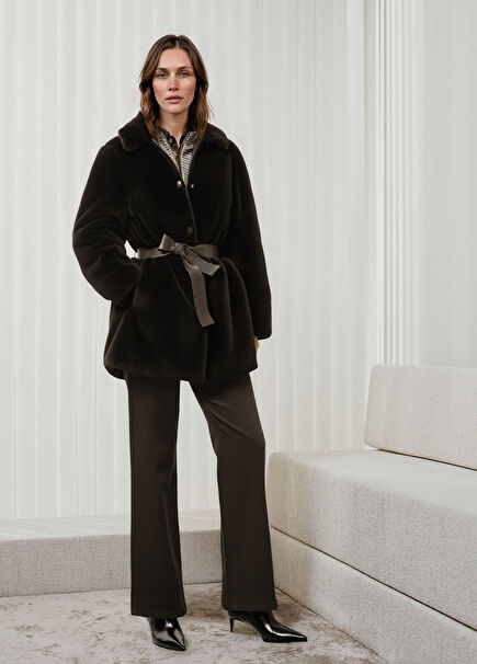 Kahverengi Çift Taraflı Deri Kaban