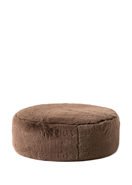 Kahverengi Peluş Döşemeli Yuvarlak Büyük Boy Puf