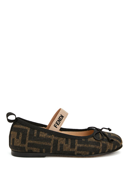 Kahverengi Logo Desenli Kız Çocuk Babet