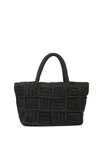 Siyah Patchwork Desenli Kadın Hasır El Çantası